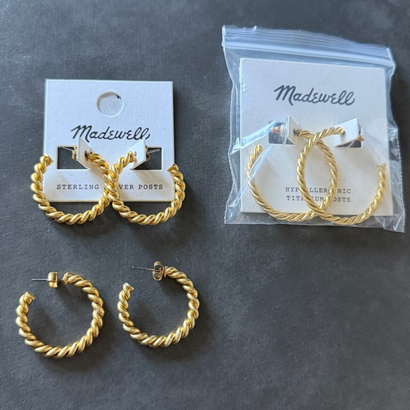 Madewell Puffed Rope Medium Hoop Earrings Twisted Gold NWT - Picture 6 of 6